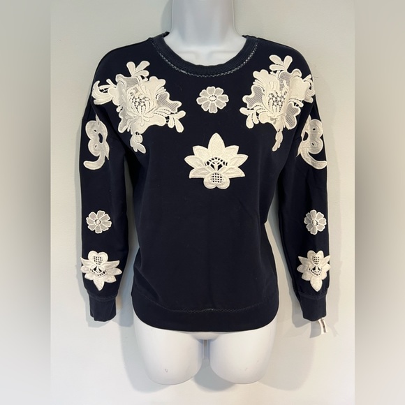 Victoria Beckham Navy Floral and Lace applique sweatshirt XS - Picture 4 of 15